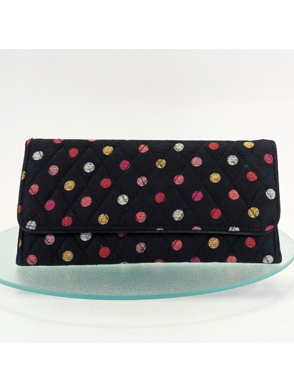 Vera Bradley Havana Polka Dots Trifold Wallet Black Red Roses Large
